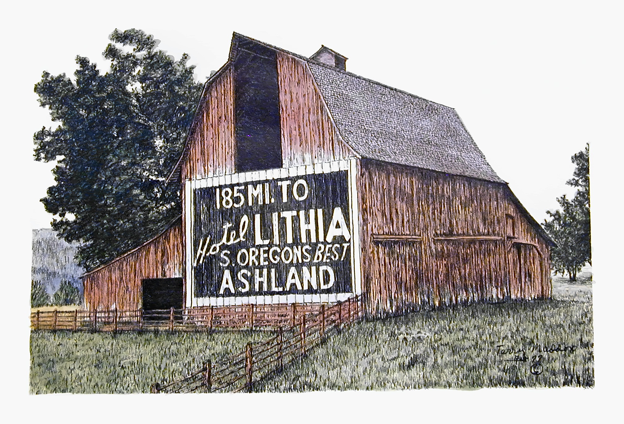 Pencil drawing of Lithia Barn by Terry Maddox