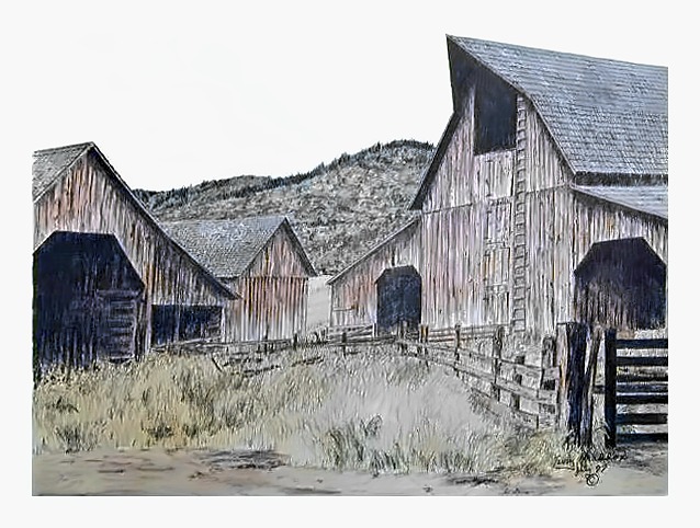 Pencil drawing of Barn Set by Terry Maddox