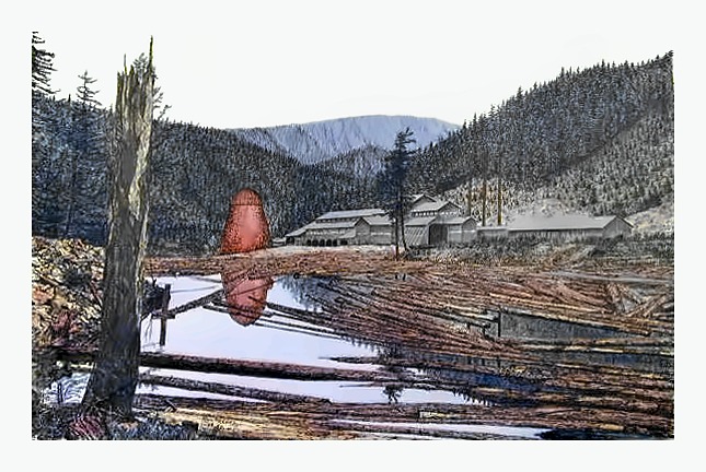 Pencil drawing of Mill at Westfir by Terry Maddox
