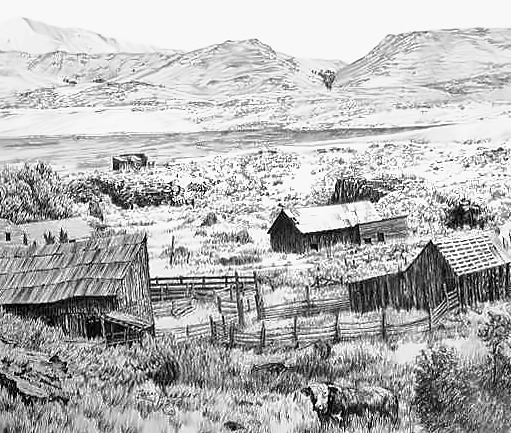 Pencil drawing of Idaho Ranch by Terry Maddox