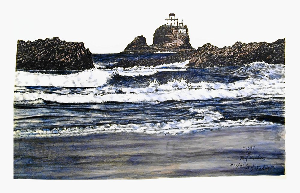 Pencil drawing of Tillamook Head Lighthouse by Terry Maddox