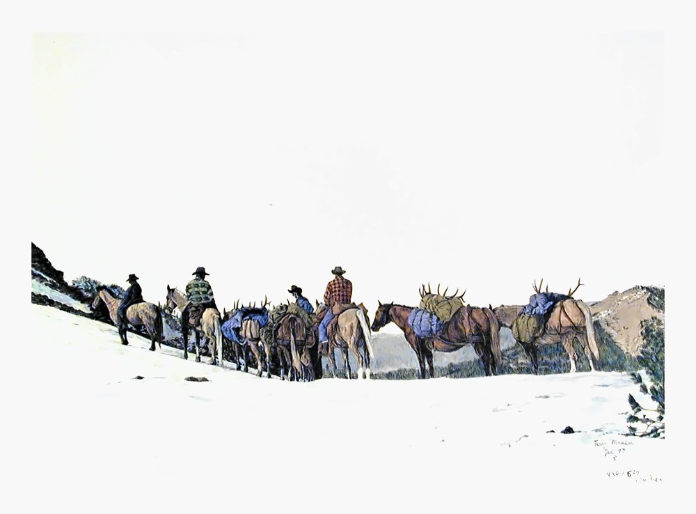 Pencil drawing of Elk Hunt by Terry Maddox