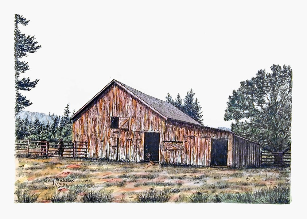 Pencil drawing of Horse Barn by Terry Maddox