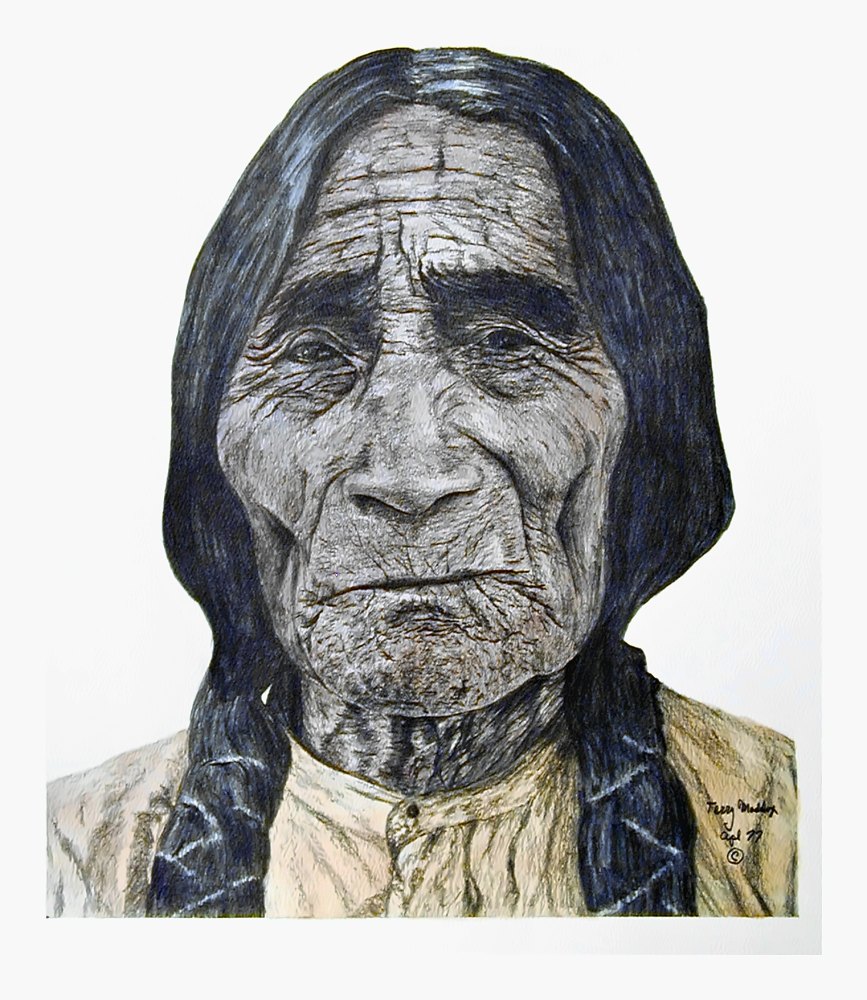 Pencil drawing of Old Indian by Terry Maddox