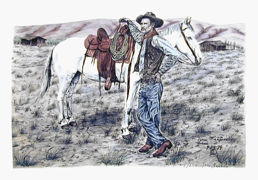 Pencil drawing of Old Time Cowboy by Terry Maddox