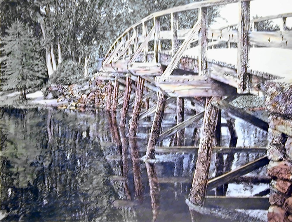 Pencil drawing of Old North Bridge, Concord, MA by Terry Maddox