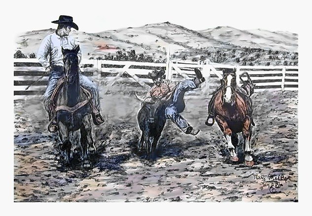 Pencil drawing of Bull Dogger by Terry Maddox