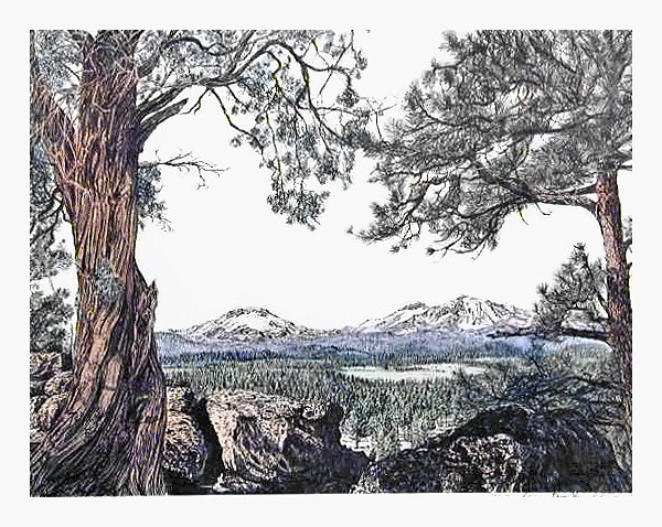 Pencil drawing of Three Sisters East by Terry Maddox