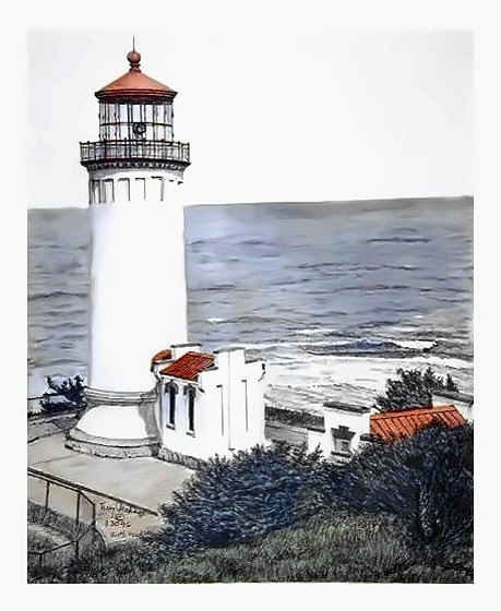 Pencil drawing of N. Head Lighthouse, Columbia River by Terry Maddox
