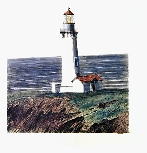 Pencil drawing of Yaquina Head Lighthouse by Terry Maddox