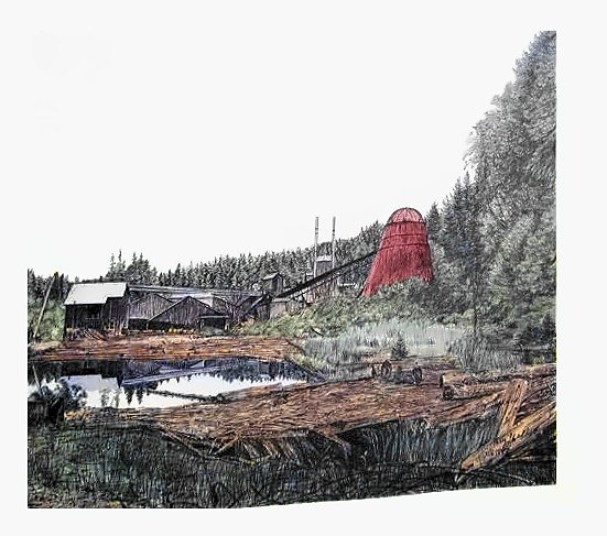 Pencil drawing of Old Mill by Terry Maddox