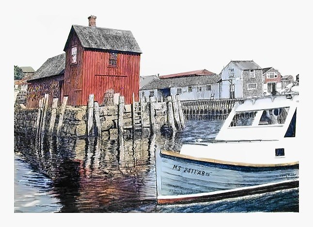 Pencil drawing of Motif Number One Rockport, Mass by Terry Maddox