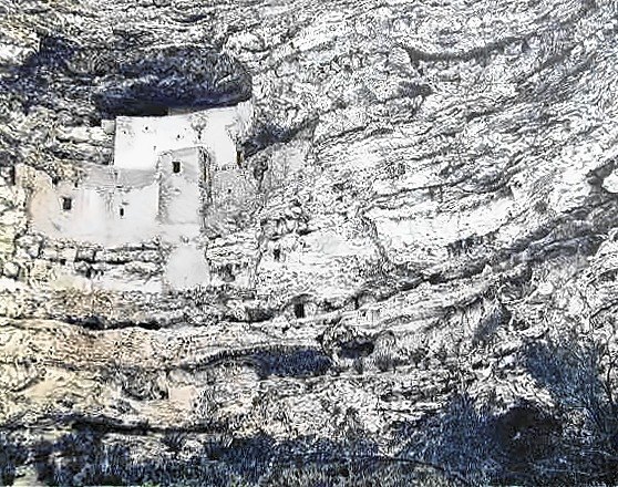 Pencil drawing of Montezuma's Castle by Terry Maddox