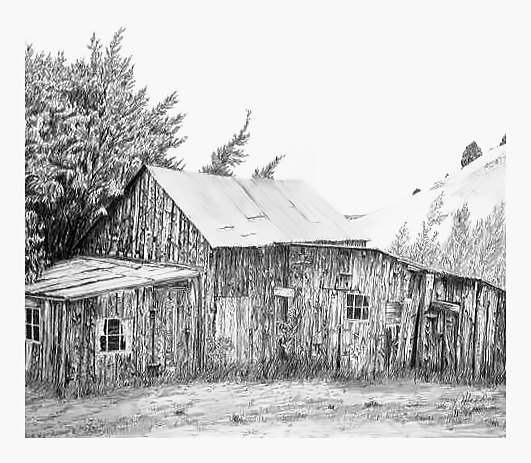 Pencil drawing of Nevada City, Montana, Ghost Town by Terry Maddox