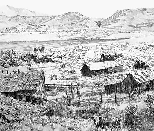 Pencil drawing of Idaho Ranch by Terry Maddox