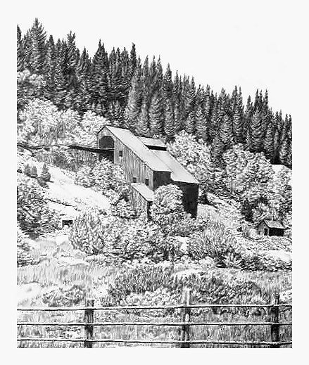 Pencil drawing of Wyoming Mine by Terry Maddox