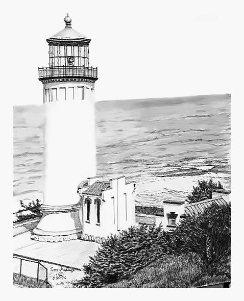 Pencil drawing of North Head Lighthouse, Columbia River by Terry Maddox