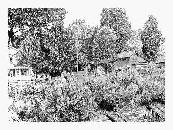 Pencil drawing of French Glen Oregon by Terry Maddox