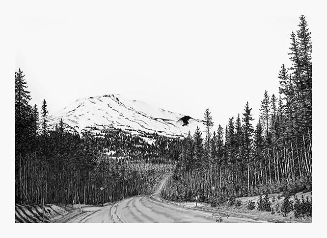 Pencil drawing of Mount Bachelor by Terry Maddox