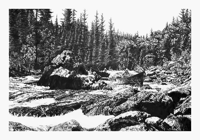Pencil drawing of Velvet Falls, Middle Fork Salmon River by Terry Maddox